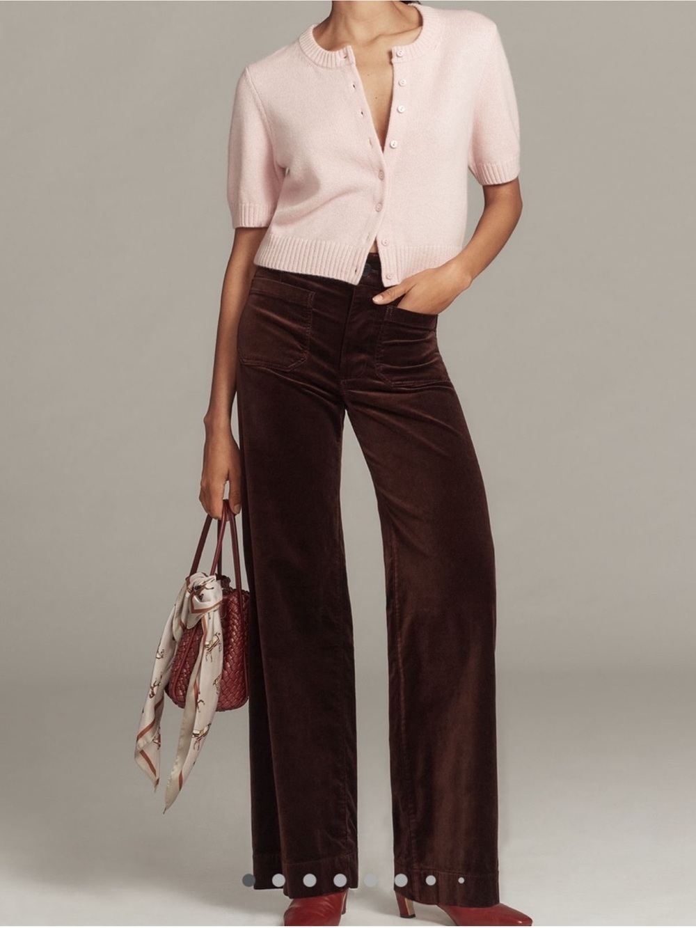Maeve Anthropologie Colette Full Length Wide leg brown velvet pants 24